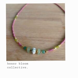 Pink and Green Beaded Necklace